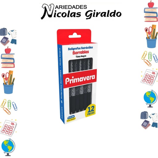 [P4082-003] Lapicero primavera retractil borrable x12 negro