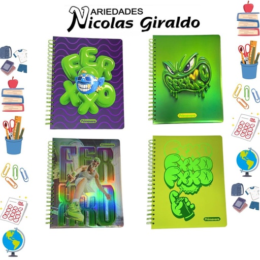 [P4585] Cuaderno primavera 5materias argollado grande ferxxo 
