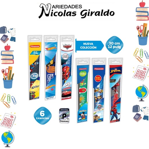 [P743] Regla primavera personajes niño 30cm  PQT X12