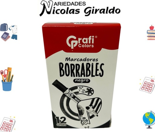 [GR218] Marcador borrable negro caja x12 graficolors