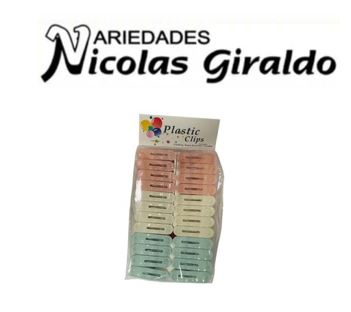 [LC6-24] Gancho pinza ropa fino pastel x24