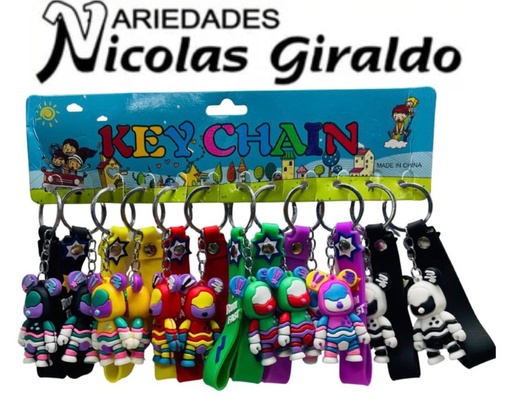 [CH23147] Llavero caucho fino oso correa ancha pqt X12 