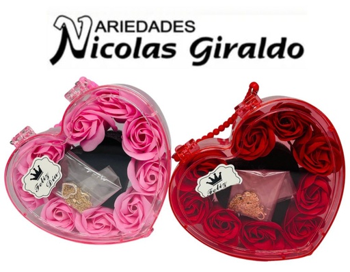 [2D-13857] Cofre corazon con rosas y collar de fantasia 