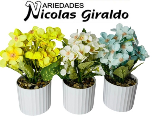 [SE9990] Matera blanca flor artificial rosa  