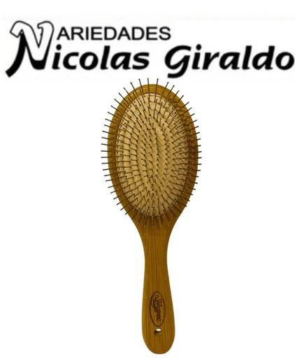 [PTQ1416] Cepillo peinar bambu ovalada cerda acero  