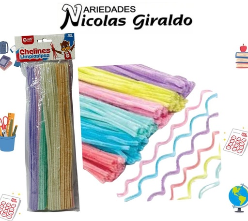 [GR592] Limpia pipas escolar x100 surtido en colores  