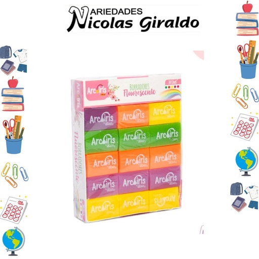 [ETA002] Borrador fluorescente arcoiris x30