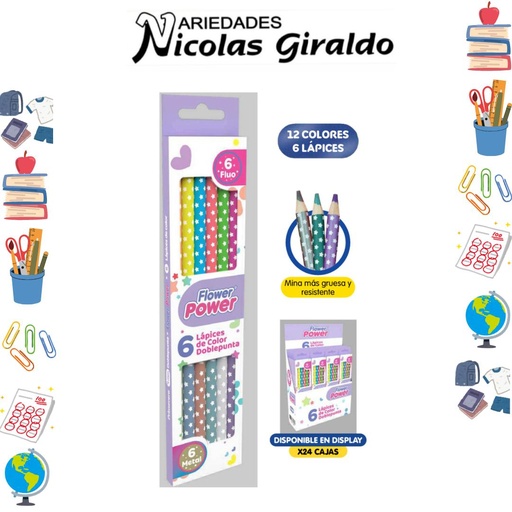 [P229] Color primavera metal y fluorescente doble punta x6