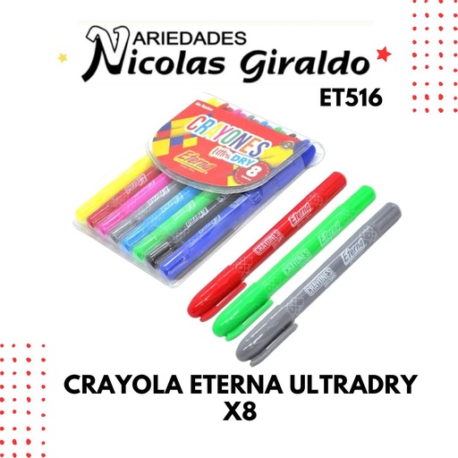 [ET516] Crayola eterna ultradry rectratil x8