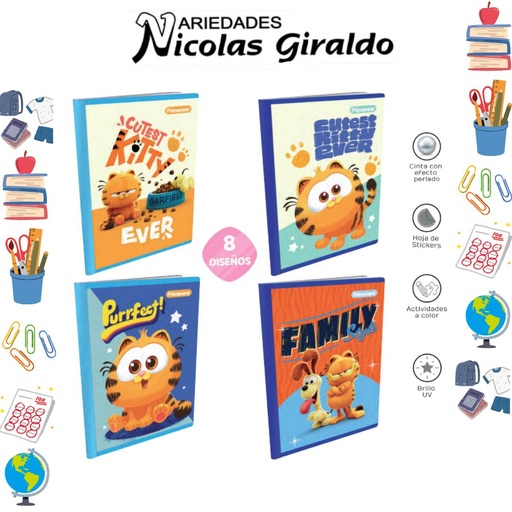[P3883] Cuaderno cosido prim. 100 H cuadro garfield