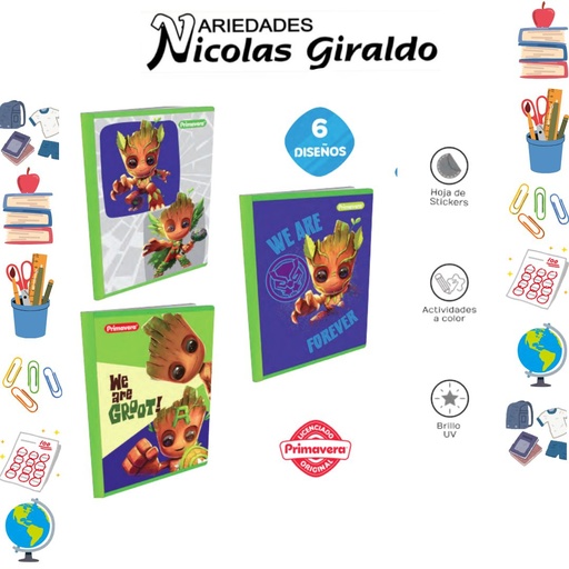 [P3829] Cuaderno cosido prim. 100 H cuadro groot