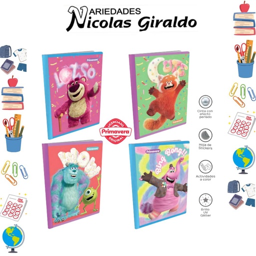 [P3827] Cuaderno cosido primavera 100H cuadro pixar fluffy niña
