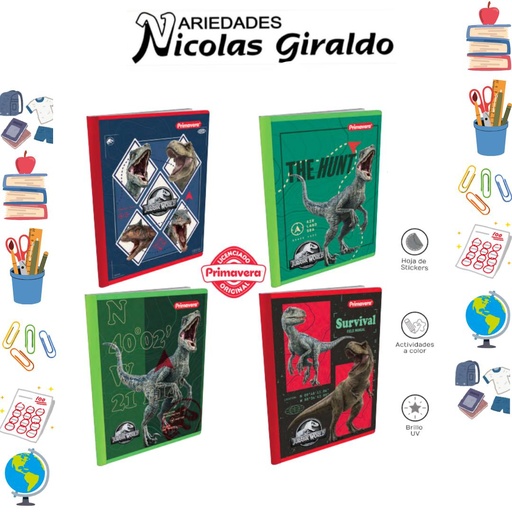 [P3155] Cuaderno cosido primavera 100H cuadros jurasic