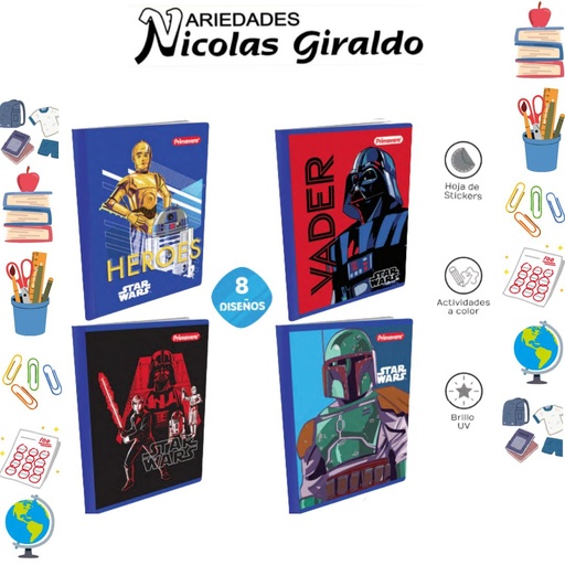 [P3890] Cuaderno cosido primavera 100H raya start wars