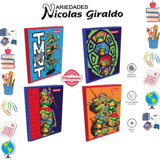 [P3841] Cuaderno cosido prim. 100 H raya tortugas ninja