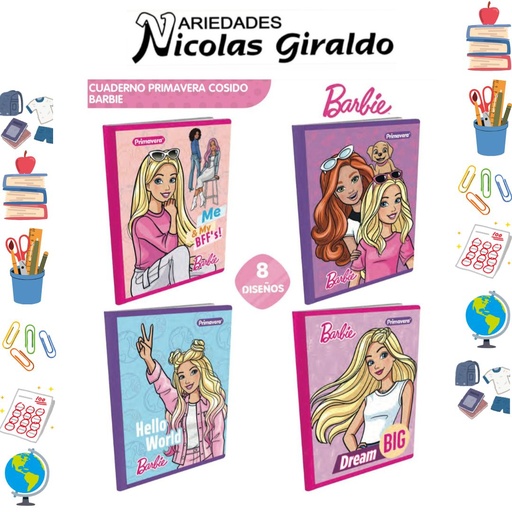 [P1980] Cuaderno cosido primavera 100H rayas Barbie