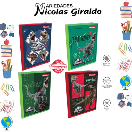 [P3156] Cuaderno cosido primavera 100H rayas jurasic