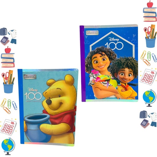 [P3304] Cuaderno cosido prim. 100 Hcuadros disney100 niña