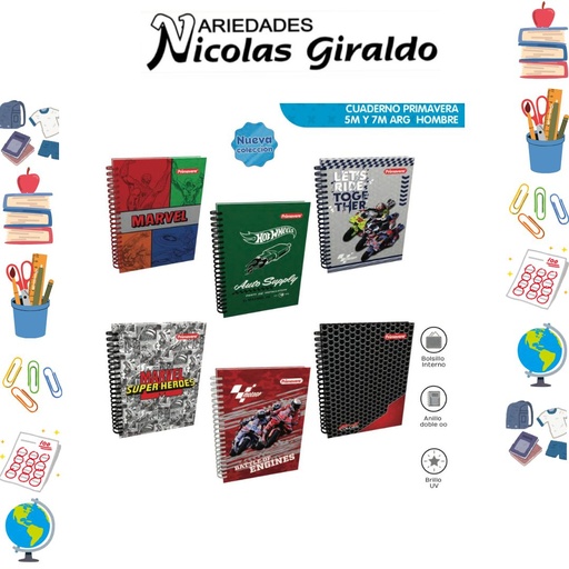 [P3908] Cuaderno primavera 5 materias argollado pequeño hombre
