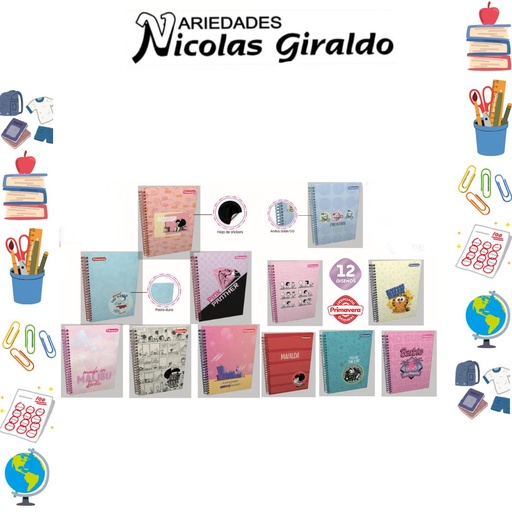 [P1526] Cuaderno primavera argollado academico cuadro mujer