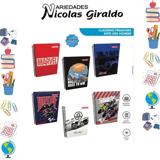 [P1536] Cuaderno primavera argollado pequeño hombre cuadros