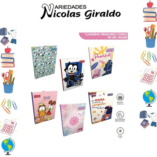 [P1501] Cuaderno primavera cosido 5 materias dama