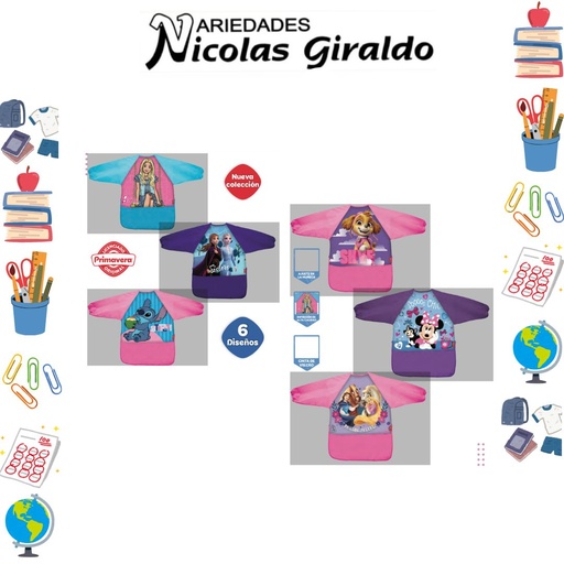 [P1991-001] Delantal primavera personajes con manga niña