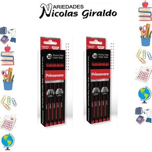 [P3229-010] Lapicero primavera punta fina x10 rojo (UND $600)
