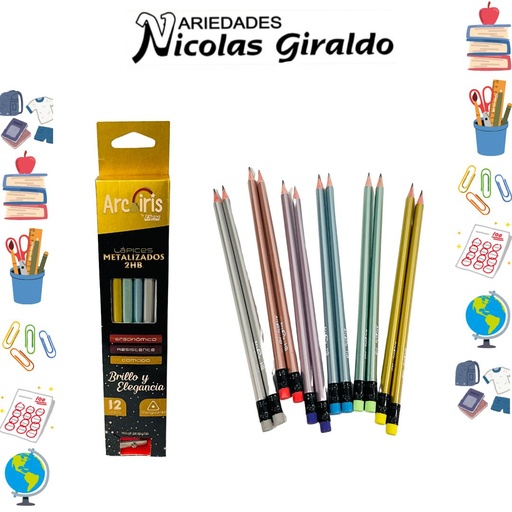 [ETA007] Lapiz metalizado arcoiris X12