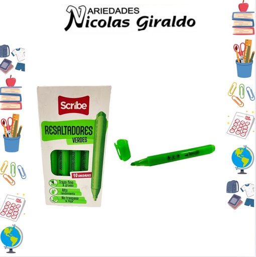 [C30218245] Resaltador scribe verde x10 piezas   